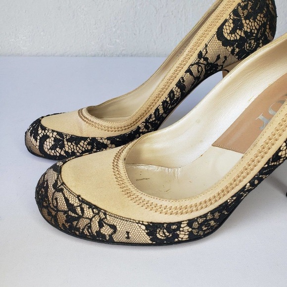 Christian Dior Beige Satin Pumps Black Lace High Heels Size 39 EU 8.5 US Italy - Picture 8 of 15
